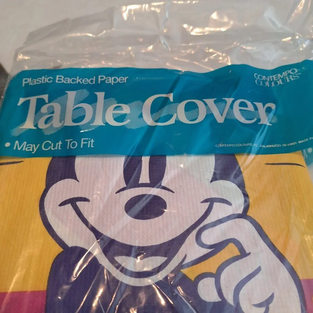 Vintage 90's Color Pop Disney Hip Mickey‎ Mouse Plastic Backed Paper Table Cover